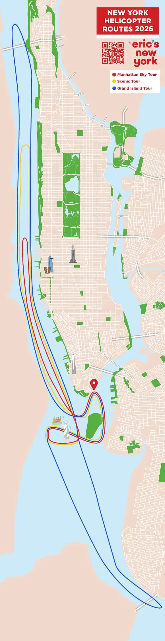 Helikoptertur og ruter i New York - Kart