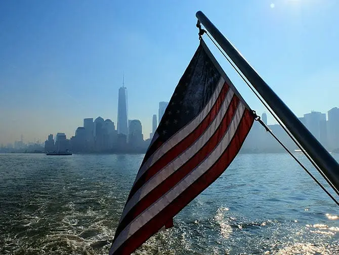 Ellis Island i New York - Utsikt til Manhattan
