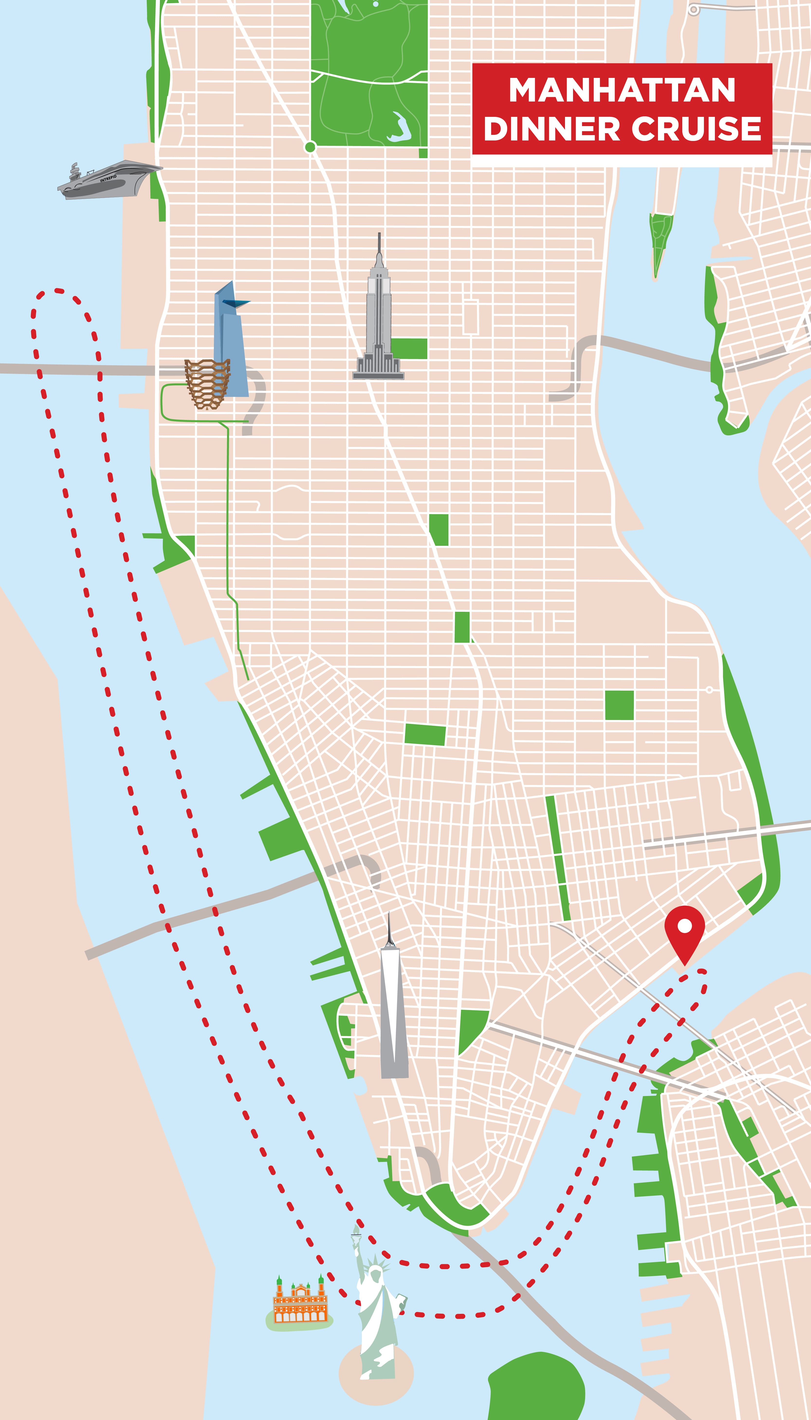 Manhattan cruise med middag - Rutekart 