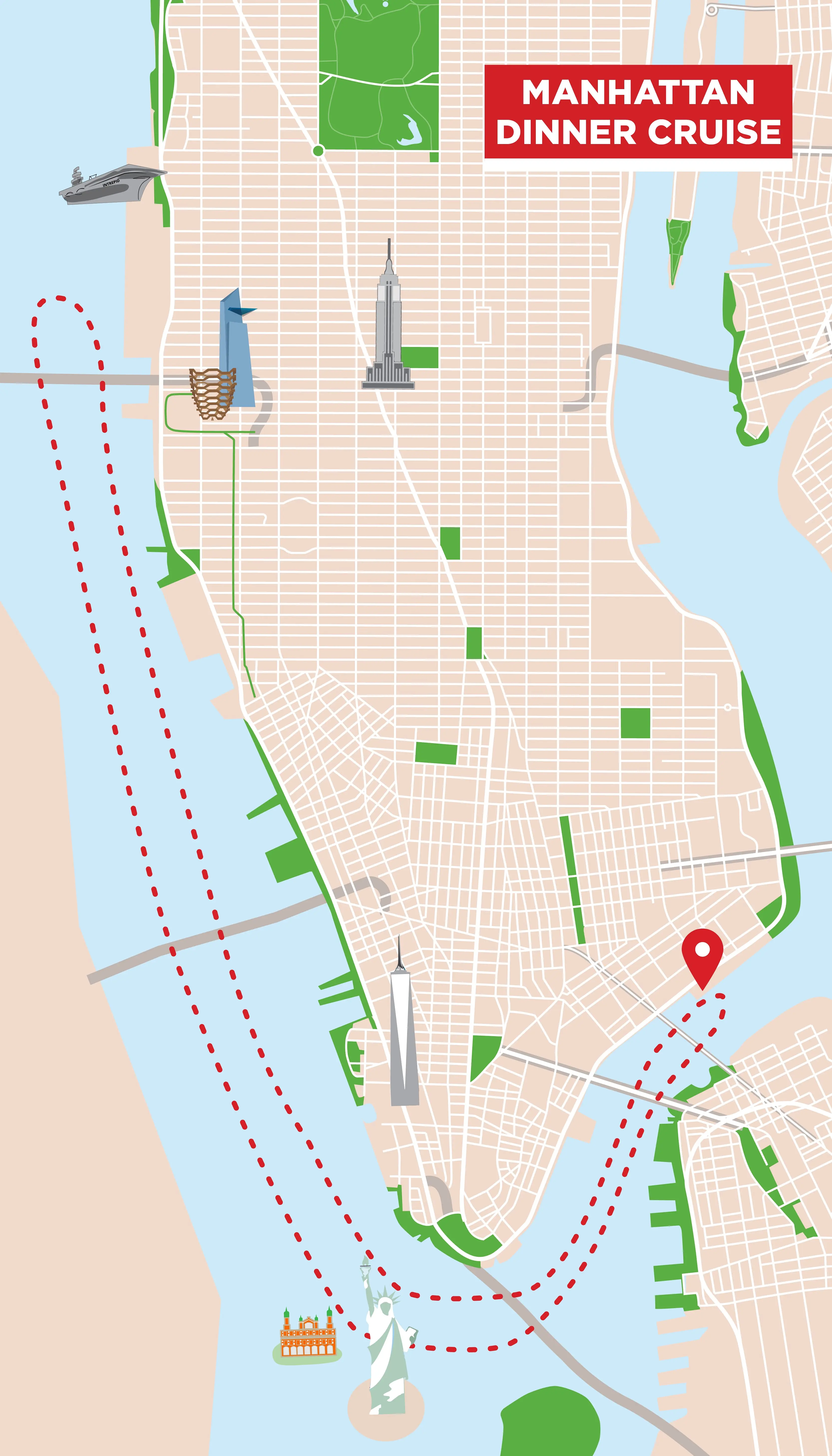 Manhattan cruise med middag - Rutekart