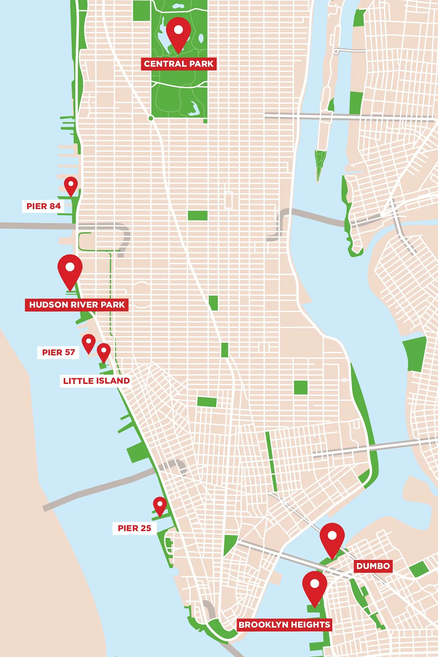 Sykkelutleie i New York med piknik - Kart over flotte pikniksteder