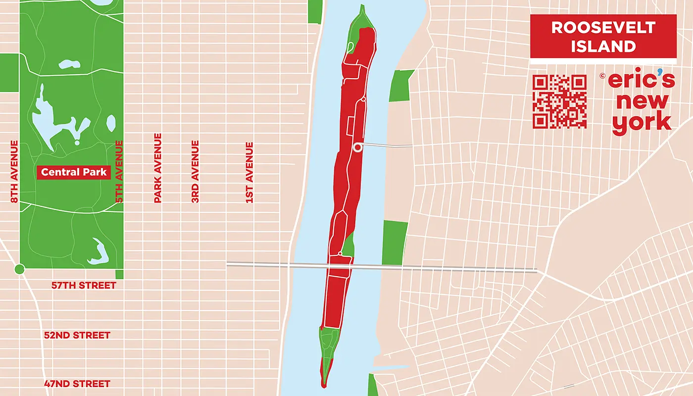 Roosevelt Island i New York - Gratis Kart