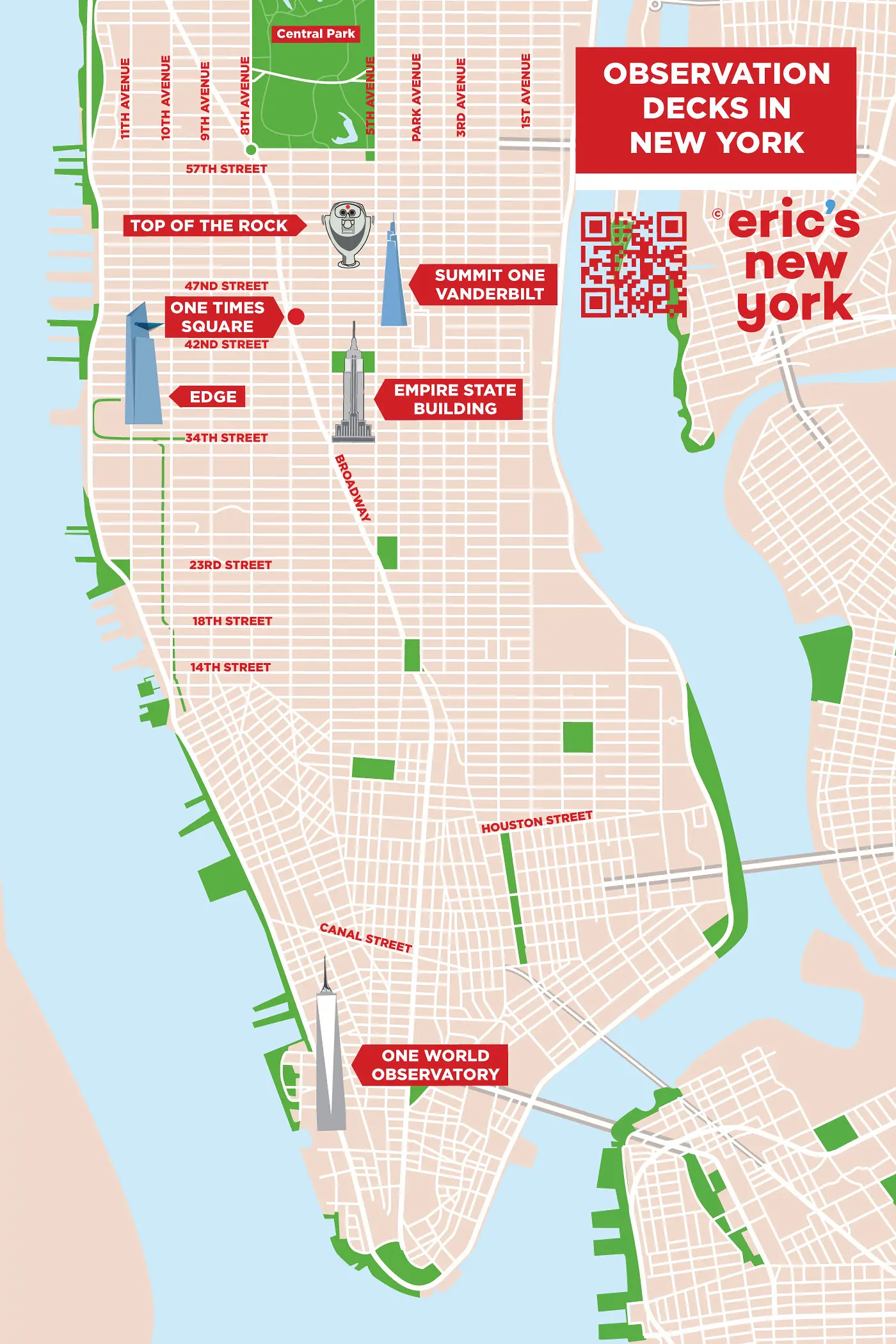 Beste observasjonsdekk i New York - Kart over observasjonsdekk