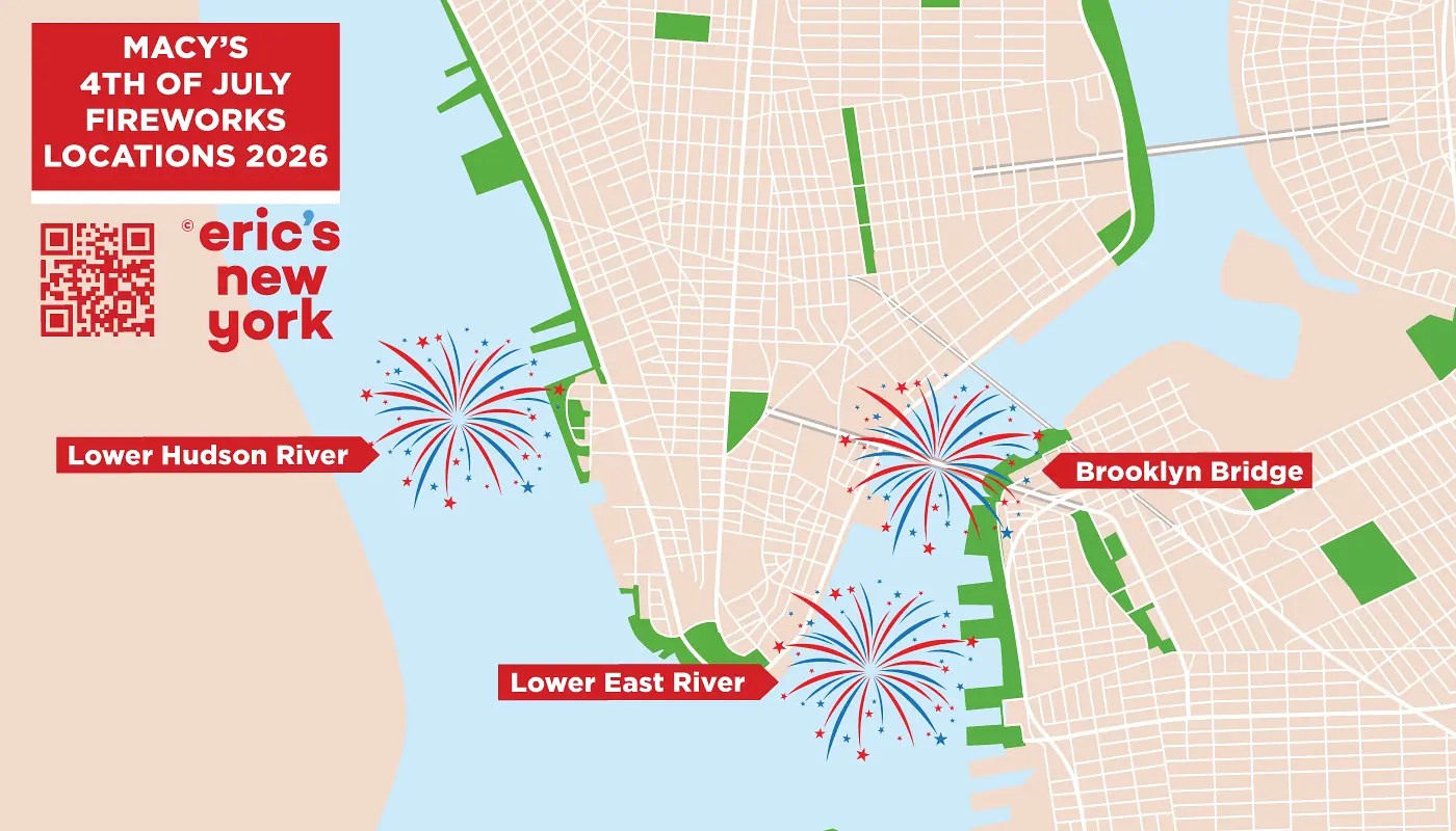 4th of July i New York - Kart over fyrverkerilokasjoner