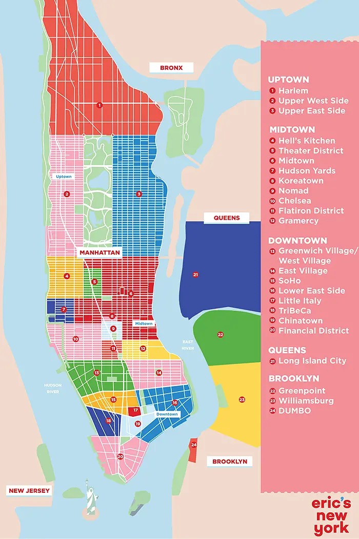 Bydeler og nabolag i New York - Kart over nabolagene
